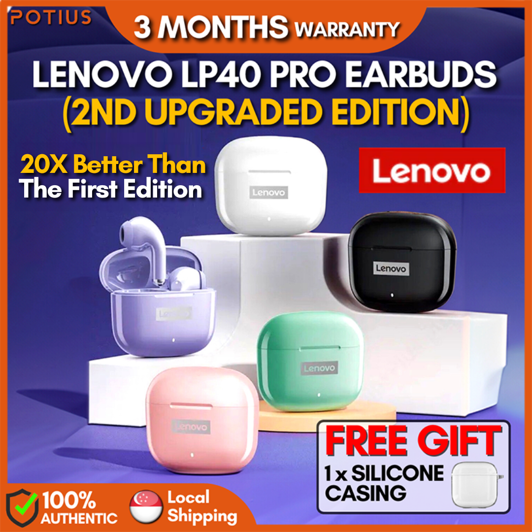 ??【???? ??????】LENOVO LP40 PRO Wireless Earbuds TWS HD Music With Microphone IPX5 Water Resistance