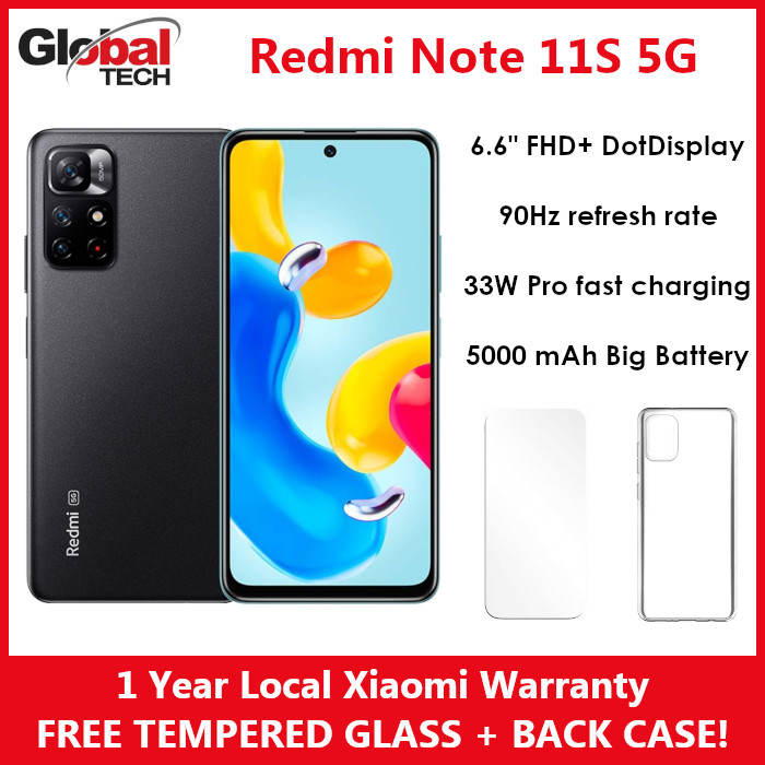 Xiaomi Redmi Note 11s 5G 128GB + 6GB RAM / 1 Year Local Xiaomi Warranty / Global Version (FREE : TEMPERED GLASS + BACK CASE)