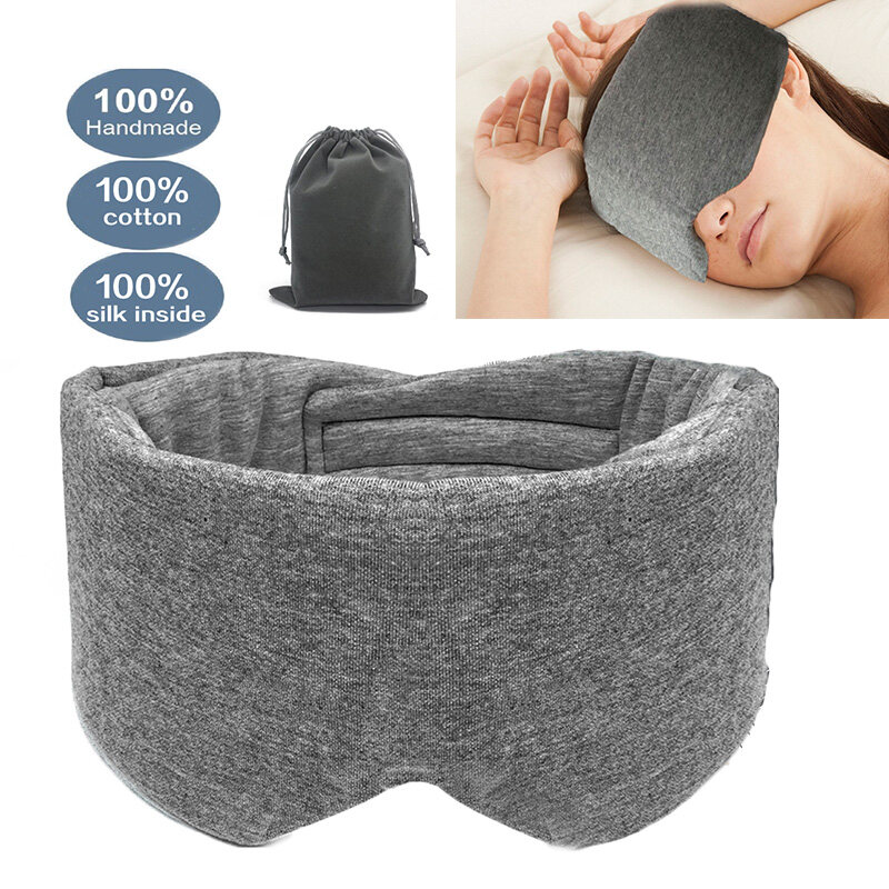 100% Handmade Cotton Sleep Mask,  Eye Mask for Sleeping Adjustable Blinder Blindfold Airplane with Travel Pouch, Sleep mask for Women/ Men