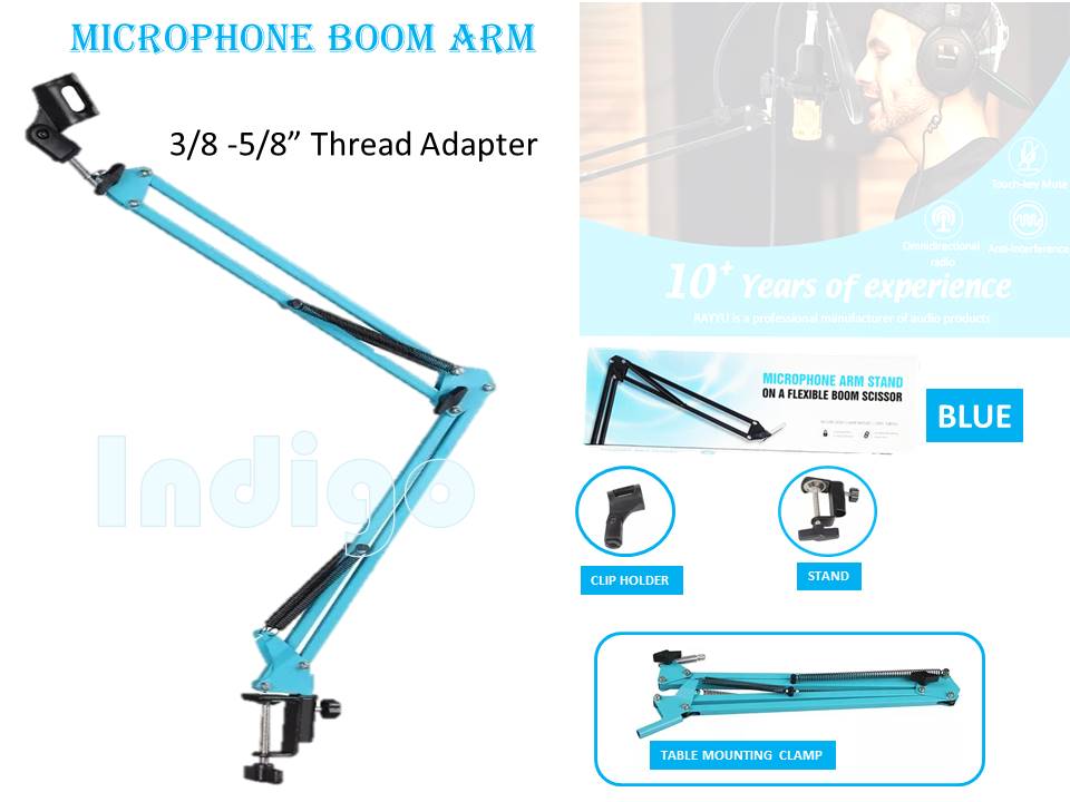 Flexible Desktop Microphone Stand Mic Boom Arm Professional Recording Streaming Singing Casting(BLUE)