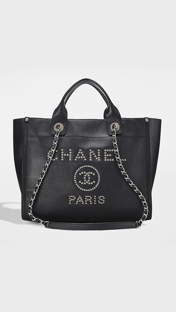 Chanel Black Caviar Studded Deauville Shopper Tote